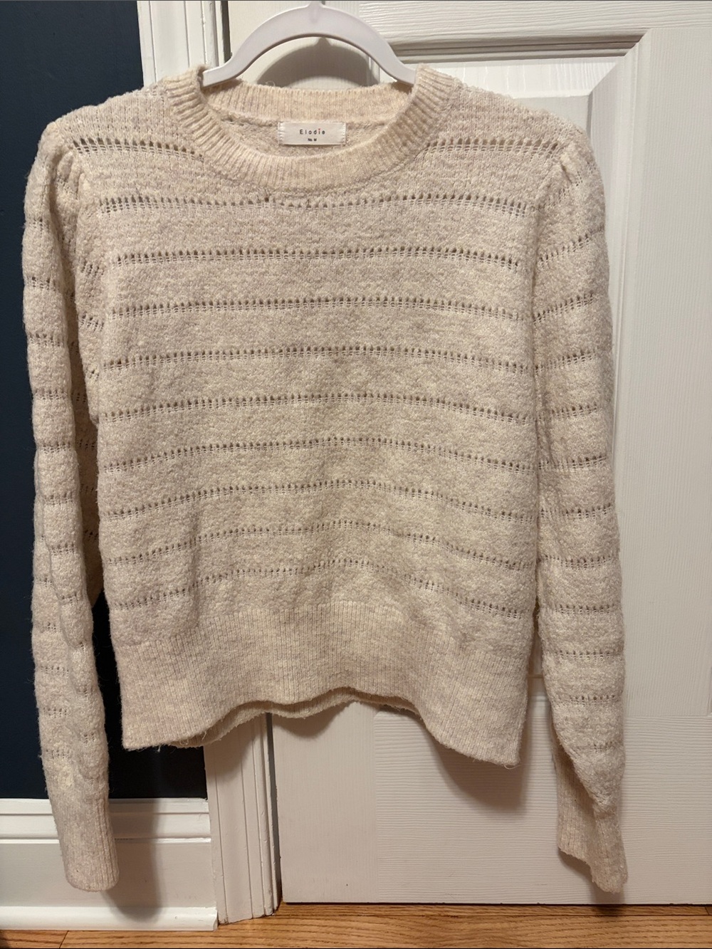 Elodie Cream Open-Knit Crewneck Sweater- Size Medium
